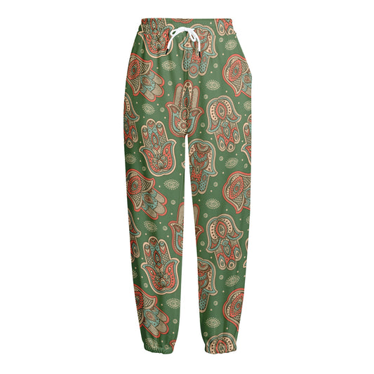 Indian Hamsa Pattern Print Fleece Lined Knit Pants