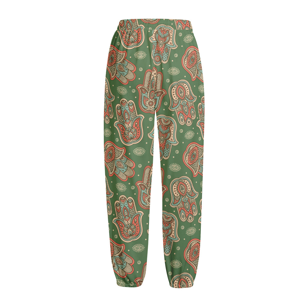 Indian Hamsa Pattern Print Fleece Lined Knit Pants