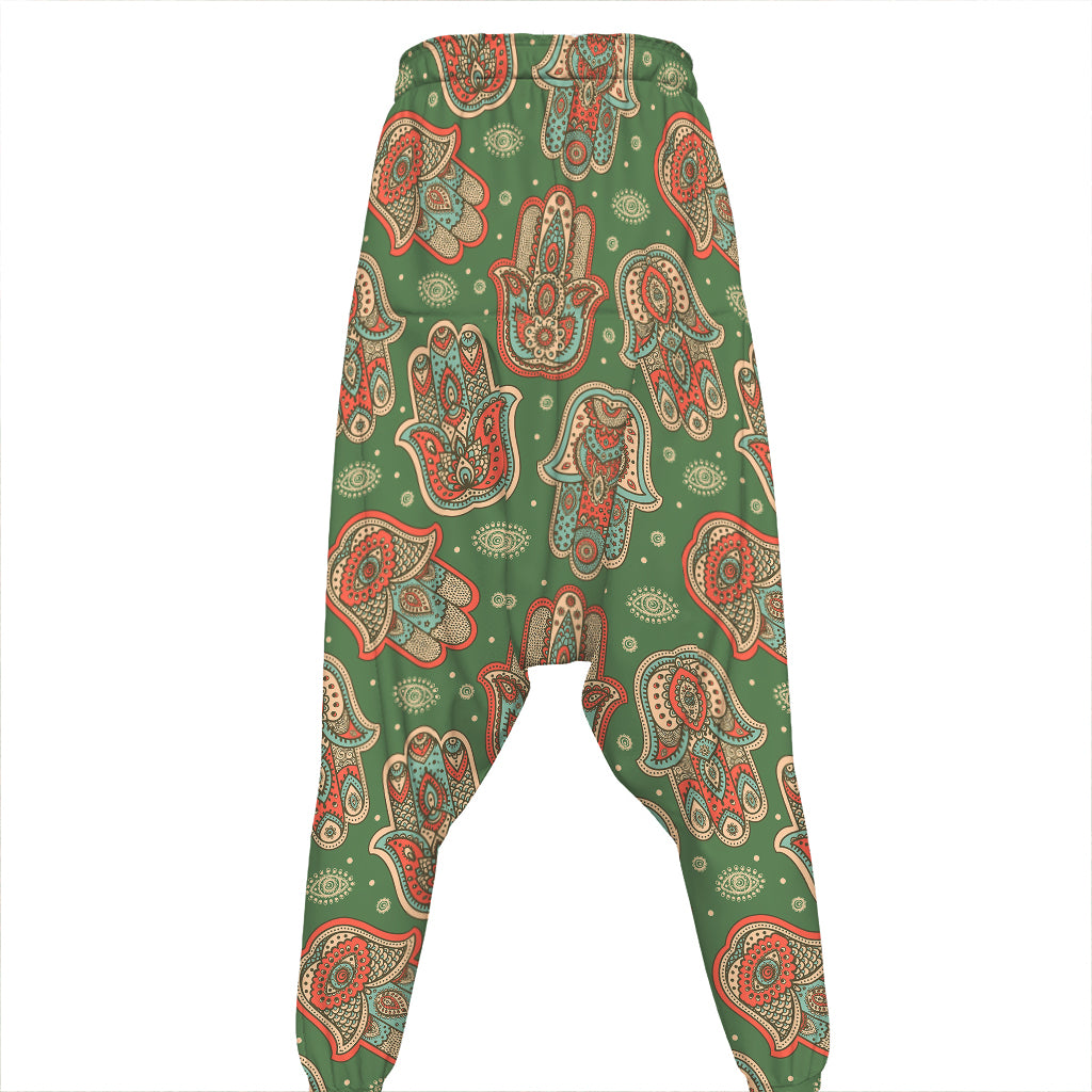 Indian Hamsa Pattern Print Hammer Pants