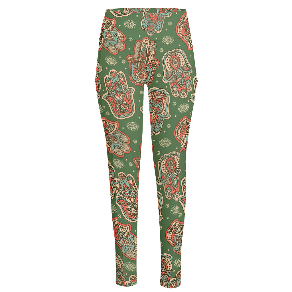 Indian Hamsa Pattern Print High-Waisted Pocket Leggings