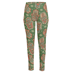 Indian Hamsa Pattern Print High-Waisted Pocket Leggings