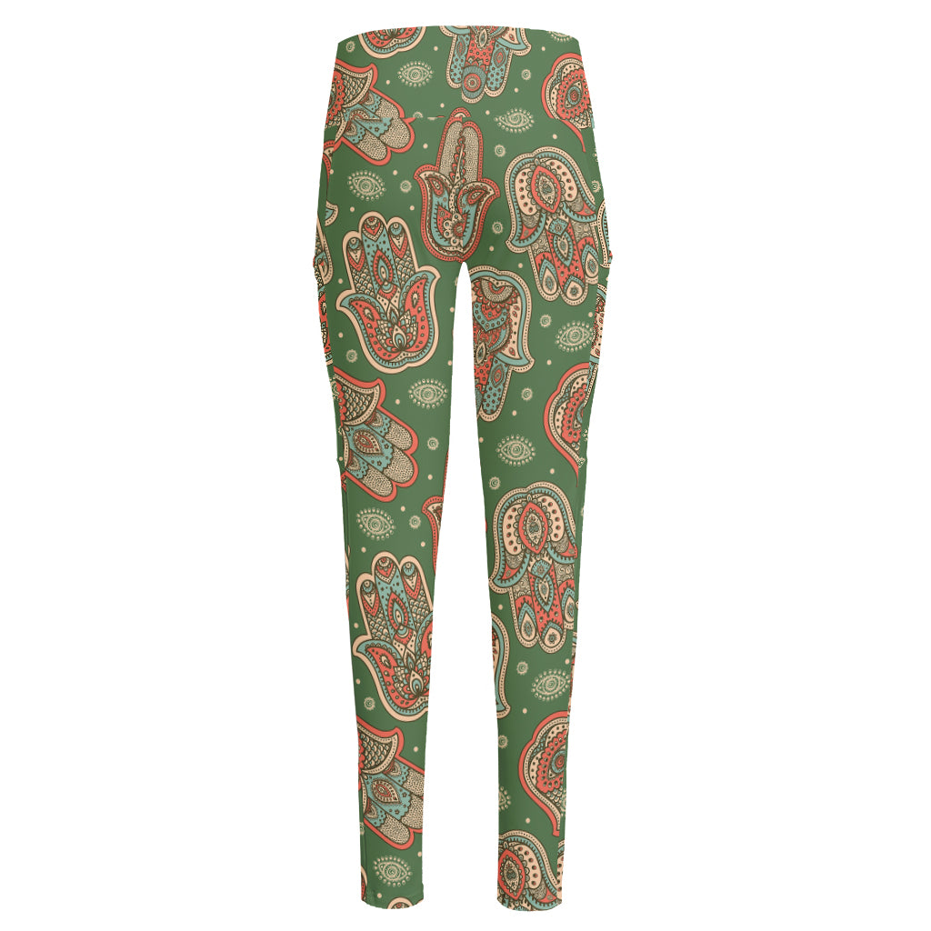 Indian Hamsa Pattern Print High-Waisted Pocket Leggings