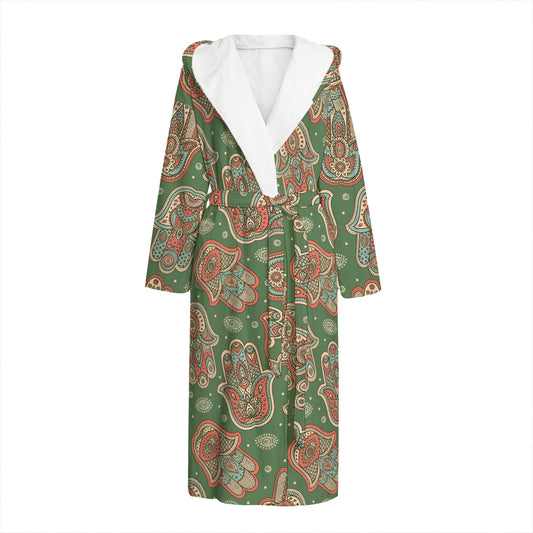 Indian Hamsa Pattern Print Hooded Bathrobe