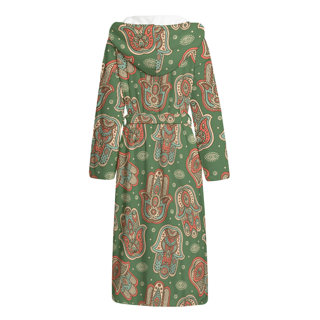Indian Hamsa Pattern Print Hooded Bathrobe
