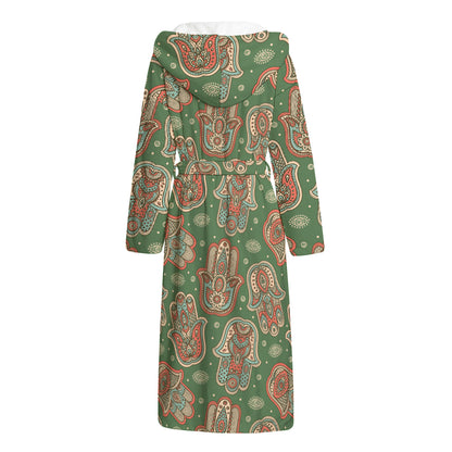 Indian Hamsa Pattern Print Hooded Bathrobe