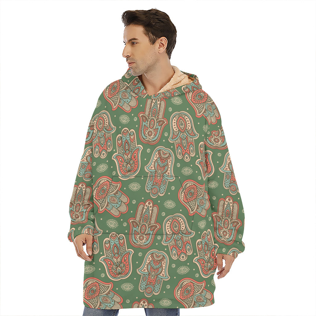 Indian Hamsa Pattern Print Hoodie Blanket