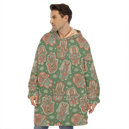 Indian Hamsa Pattern Print Hoodie Blanket