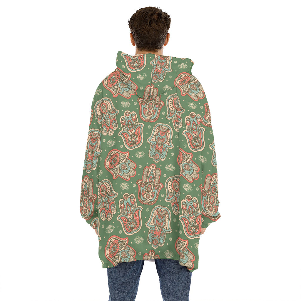 Indian Hamsa Pattern Print Hoodie Blanket