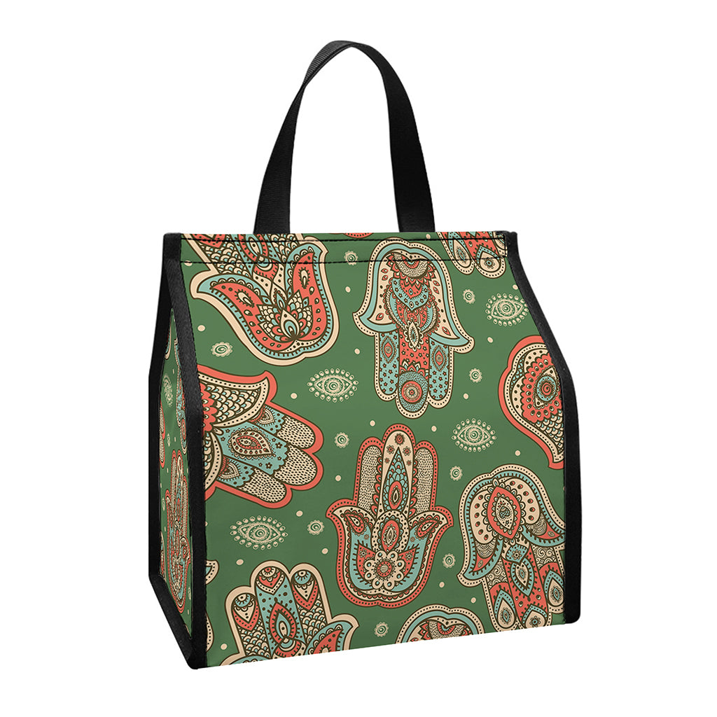 Indian Hamsa Pattern Print Insulated Lunch Tote