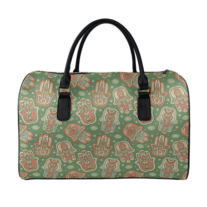 Indian Hamsa Pattern Print Leather Duffle Bag
