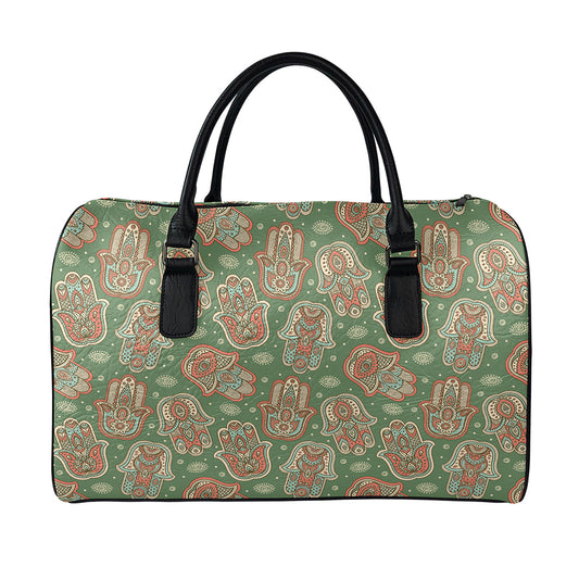 Indian Hamsa Pattern Print Leather Duffle Bag