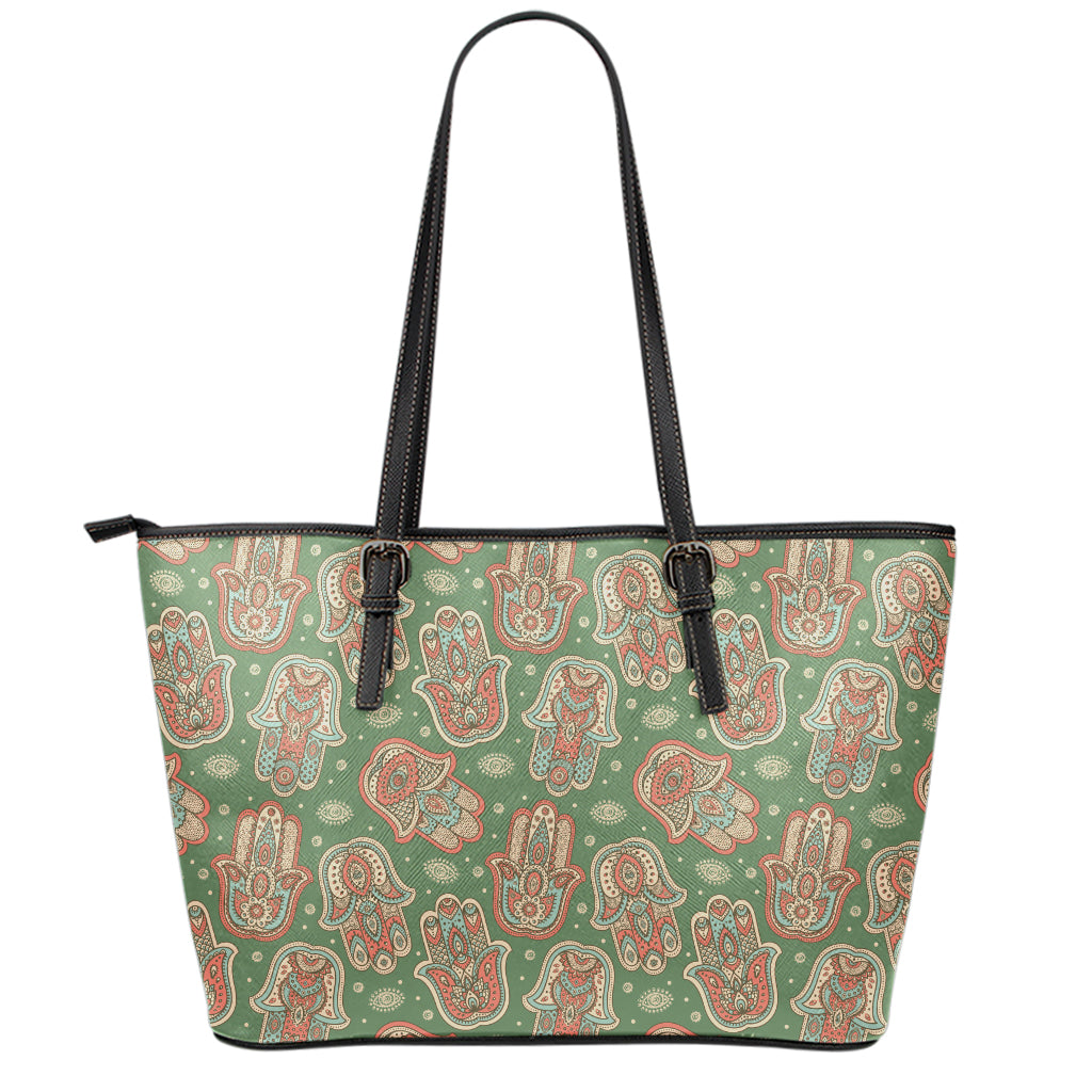 Indian Hamsa Pattern Print Leather Tote Bag