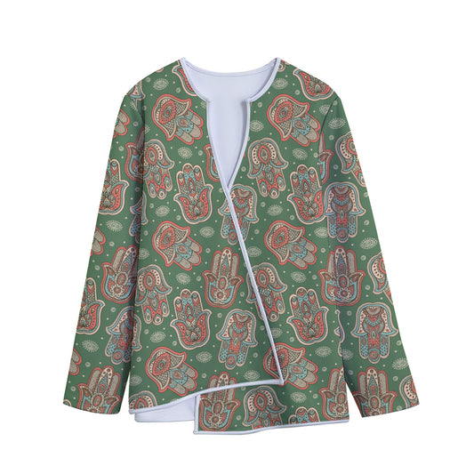 Indian Hamsa Pattern Print Long Sleeve Short Coat