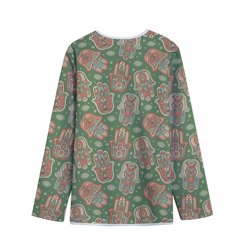 Indian Hamsa Pattern Print Long Sleeve Short Coat