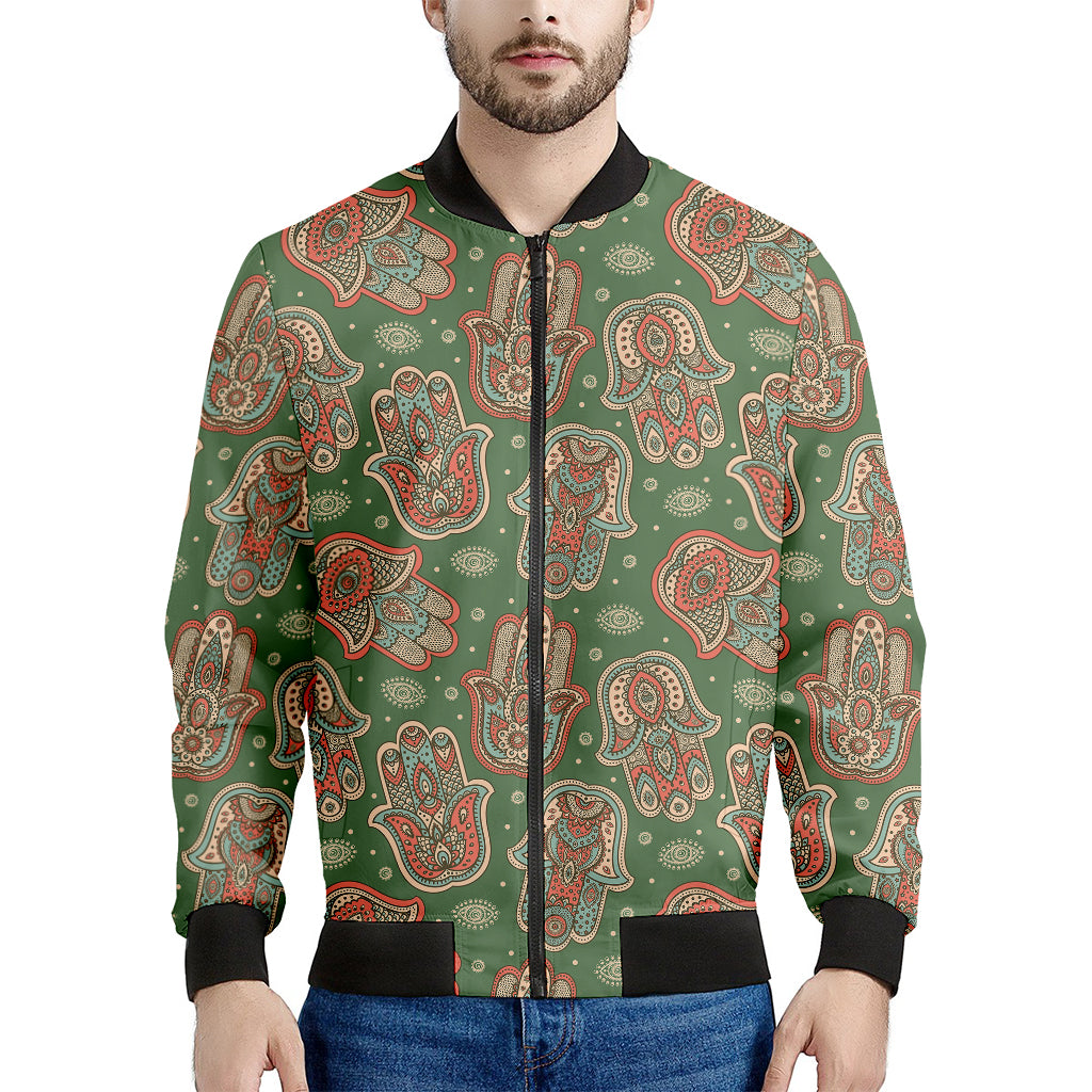 Indian Hamsa Pattern Print Men's Bomber Jacket