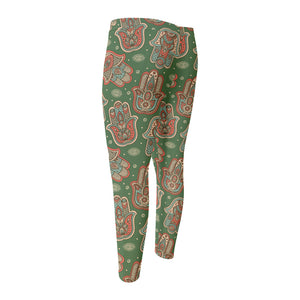 Indian Hamsa Pattern Print Men's Compression Pants