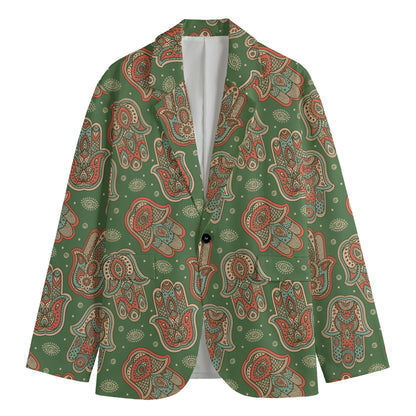 Indian Hamsa Pattern Print Men's Cotton Blazer
