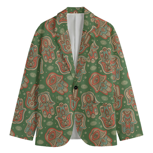 Indian Hamsa Pattern Print Men's Cotton Blazer