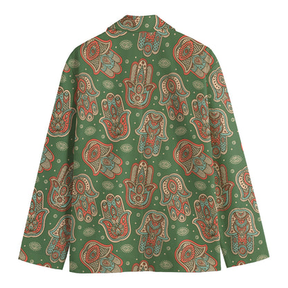 Indian Hamsa Pattern Print Men's Cotton Blazer