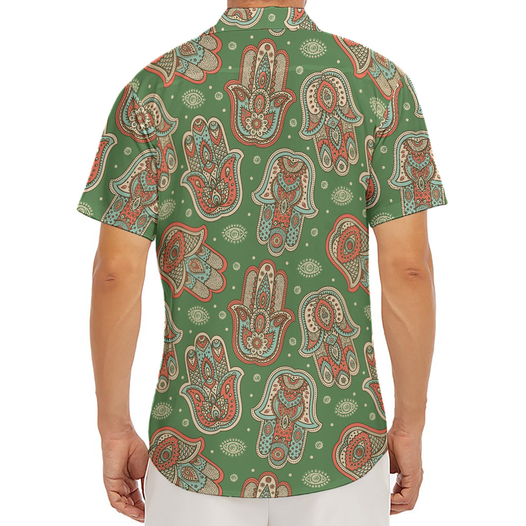 Indian Hamsa Pattern Print Men's Deep V-Neck Shirt