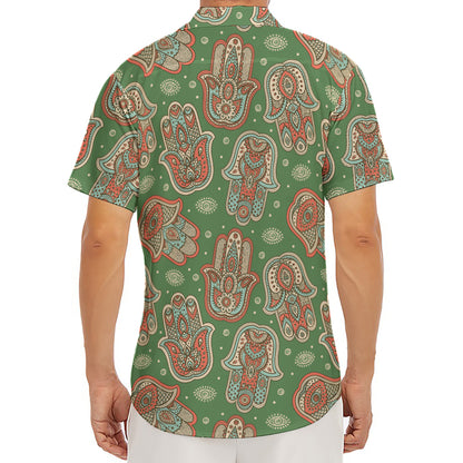 Indian Hamsa Pattern Print Men's Deep V-Neck Shirt
