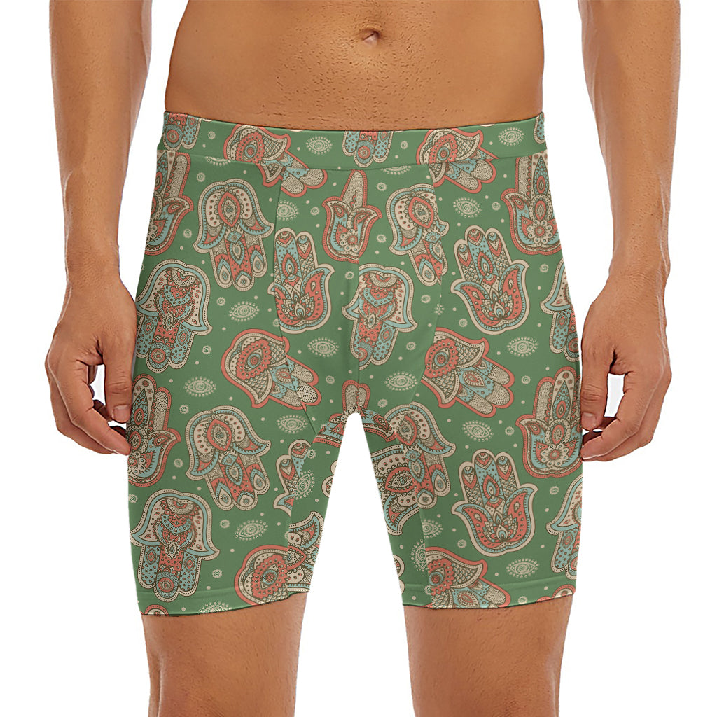 Indian Hamsa Pattern Print Men's Long Boxer Briefs