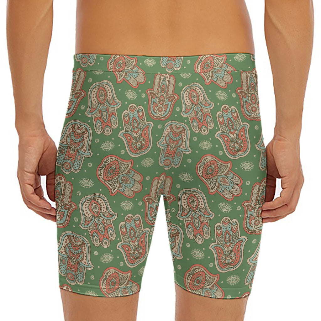 Indian Hamsa Pattern Print Men's Long Boxer Briefs