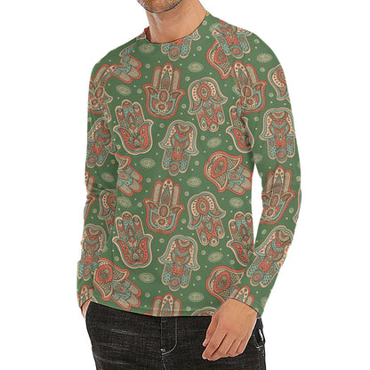 Indian Hamsa Pattern Print Men's Long Sleeve Rash Guard