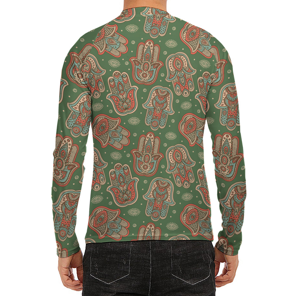 Indian Hamsa Pattern Print Men's Long Sleeve Rash Guard