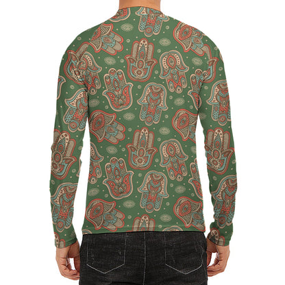 Indian Hamsa Pattern Print Men's Long Sleeve Rash Guard