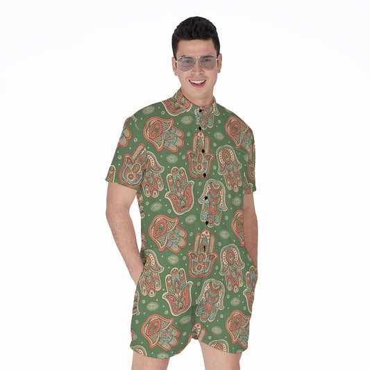 Indian Hamsa Pattern Print Men's Rompers