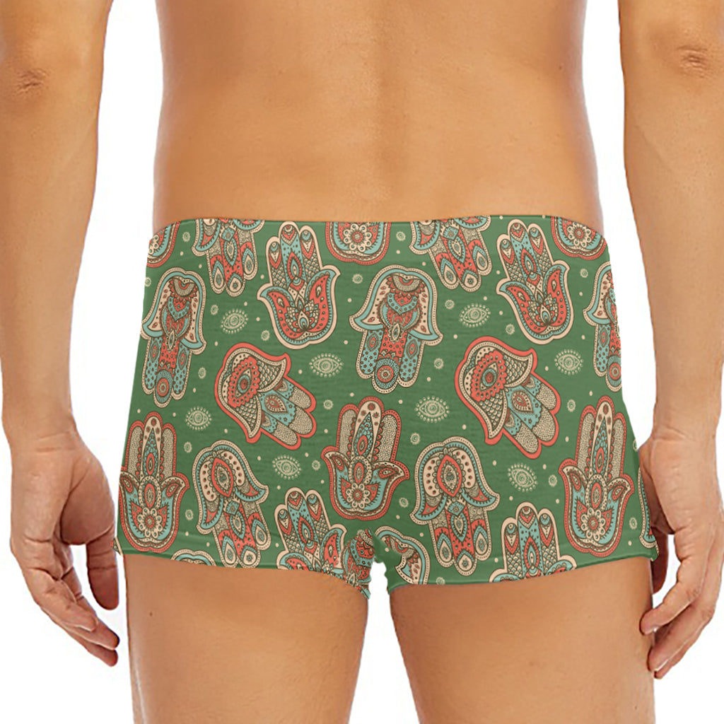 Indian Hamsa Pattern Print Men's Short Boxer Briefs