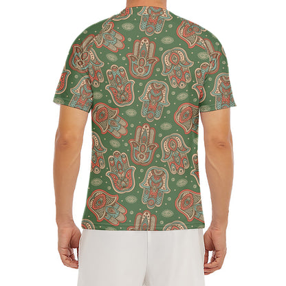 Indian Hamsa Pattern Print Men's Short Sleeve Rash Guard