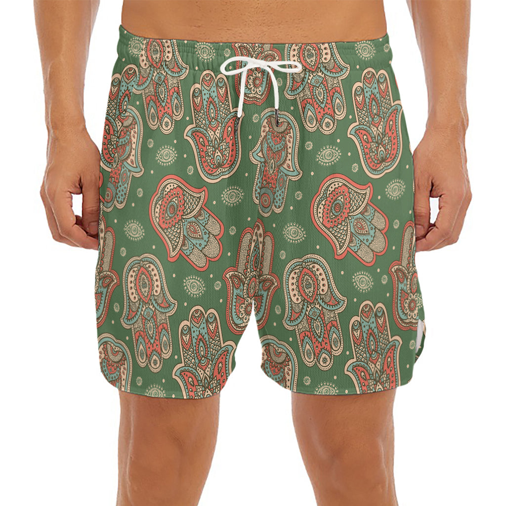 Indian Hamsa Pattern Print Men's Split Running Shorts