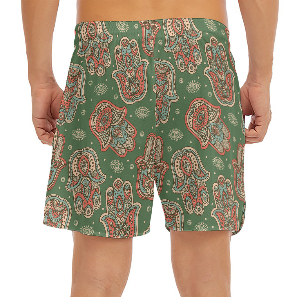Indian Hamsa Pattern Print Men's Split Running Shorts
