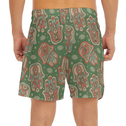 Indian Hamsa Pattern Print Men's Split Running Shorts