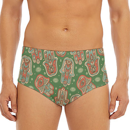 Indian Hamsa Pattern Print Men's Triangle Swim Briefs