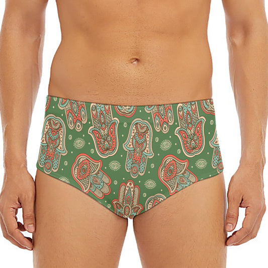 Indian Hamsa Pattern Print Men's Triangle Swim Briefs