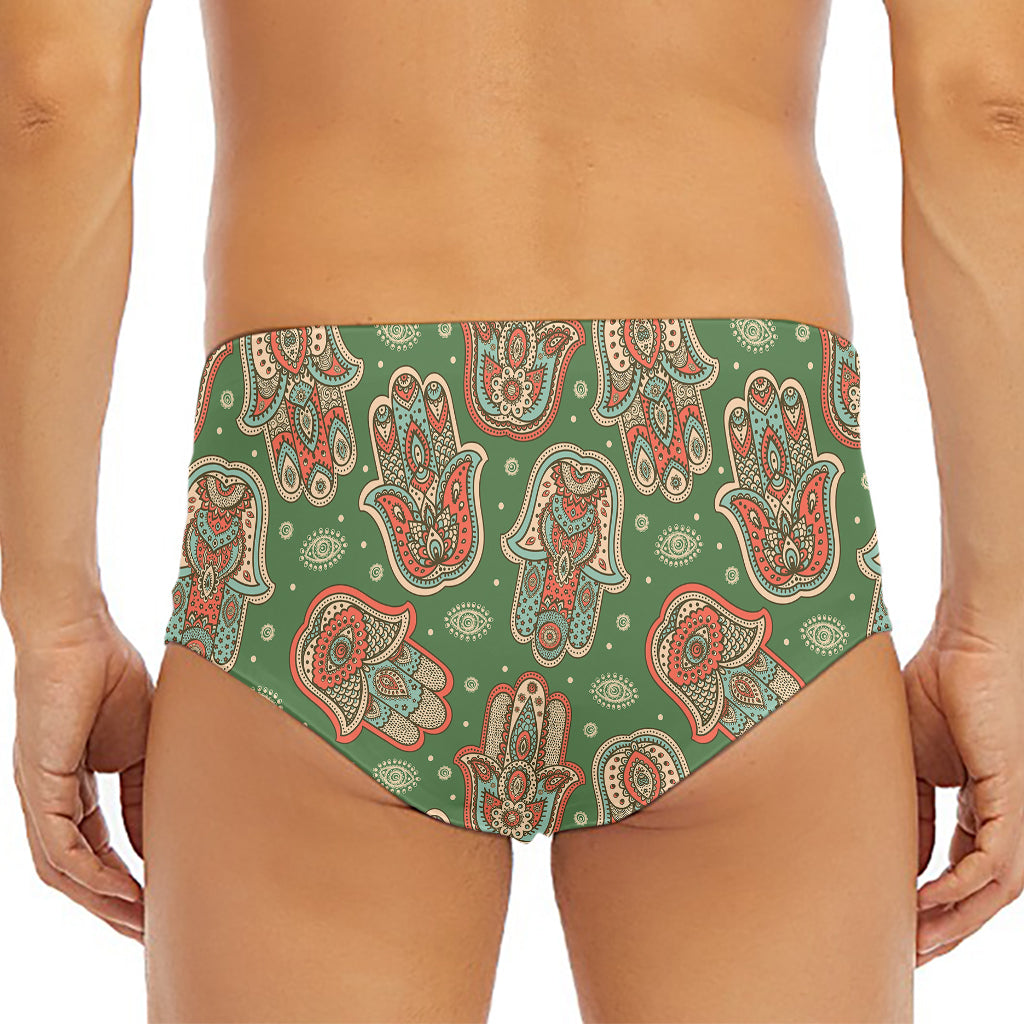 Indian Hamsa Pattern Print Men's Triangle Swim Briefs