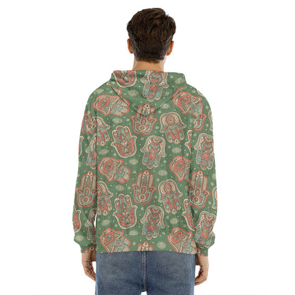 Indian Hamsa Pattern Print Men's Velvet Pullover Hoodie