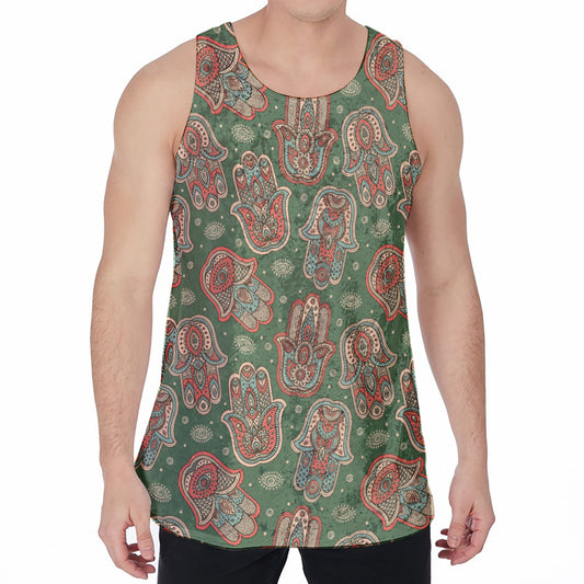Indian Hamsa Pattern Print Men's Velvet Tank Top