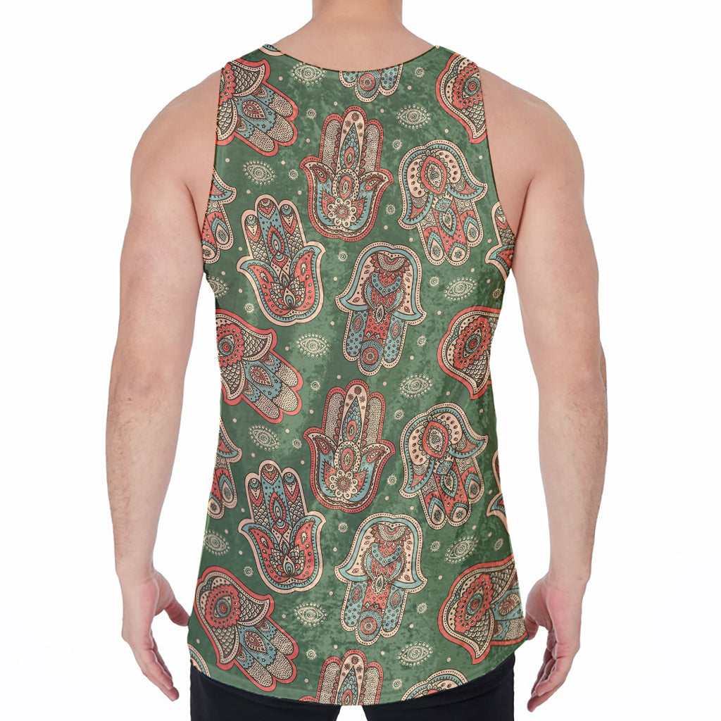 Indian Hamsa Pattern Print Men's Velvet Tank Top