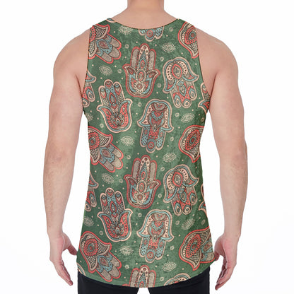 Indian Hamsa Pattern Print Men's Velvet Tank Top