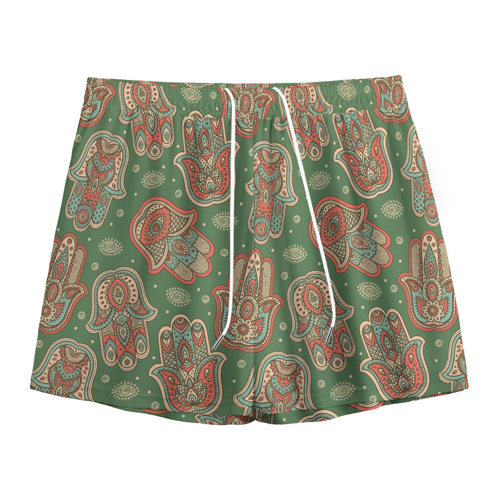 Indian Hamsa Pattern Print Mesh Shorts