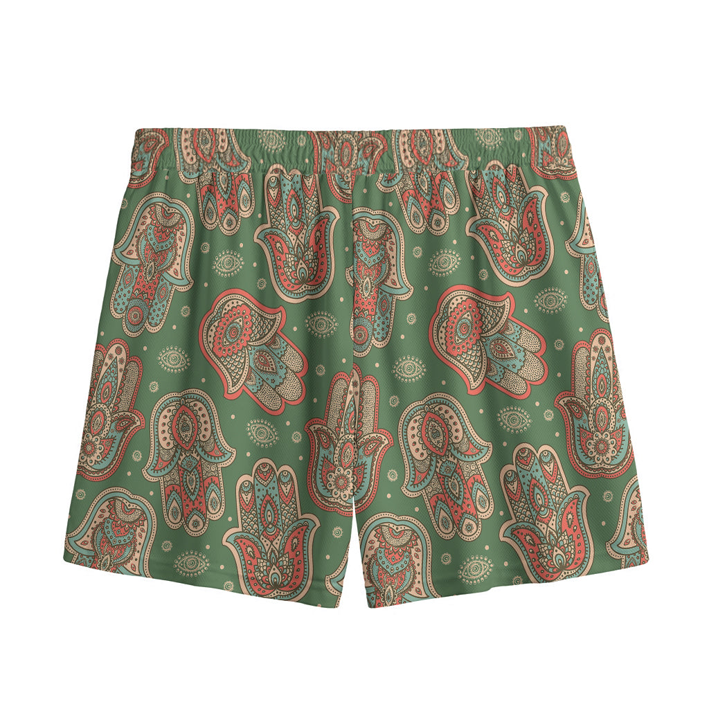 Indian Hamsa Pattern Print Mesh Shorts