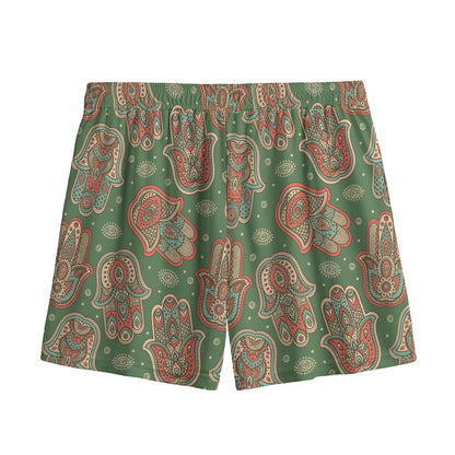 Indian Hamsa Pattern Print Mesh Shorts