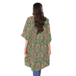 Indian Hamsa Pattern Print Open Front Beach Cover Up