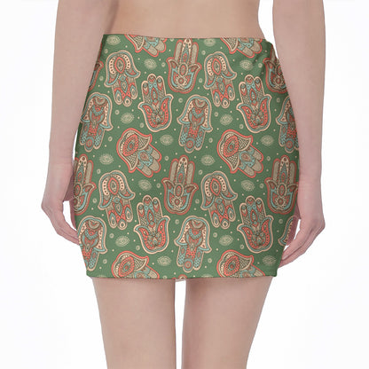 Indian Hamsa Pattern Print Pencil Mini Skirt