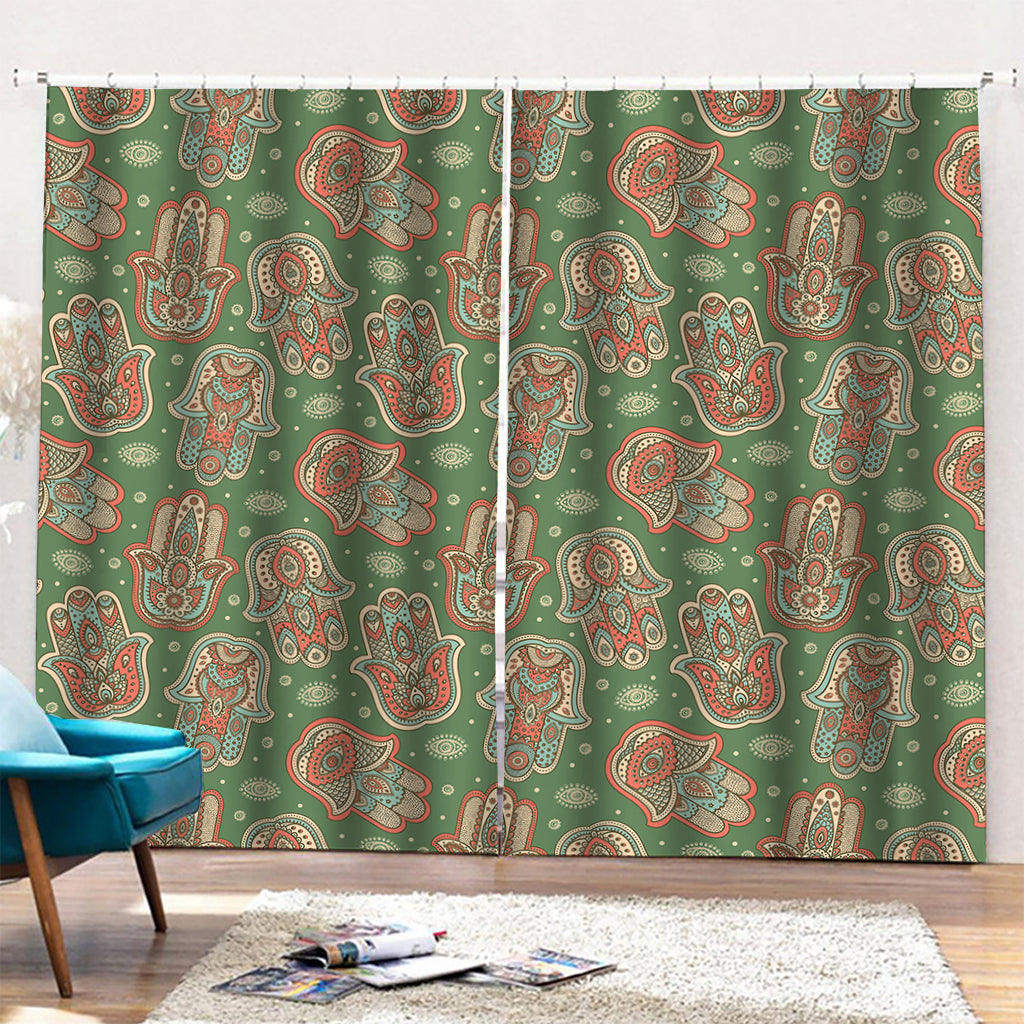 Indian Hamsa Pattern Print Pencil Pleat Curtains