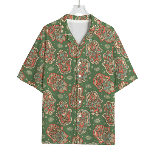 Indian Hamsa Pattern Print Rayon Hawaiian Shirt